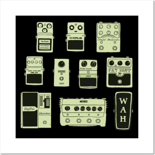 Guitar Pedals Music Gear Graphic Guitarist Bassist Gift (green print) Posters and Art